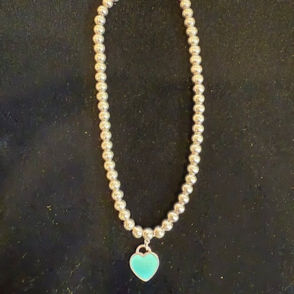 Tiffany Blue Heart Tag Bead Bracelet - XLarge